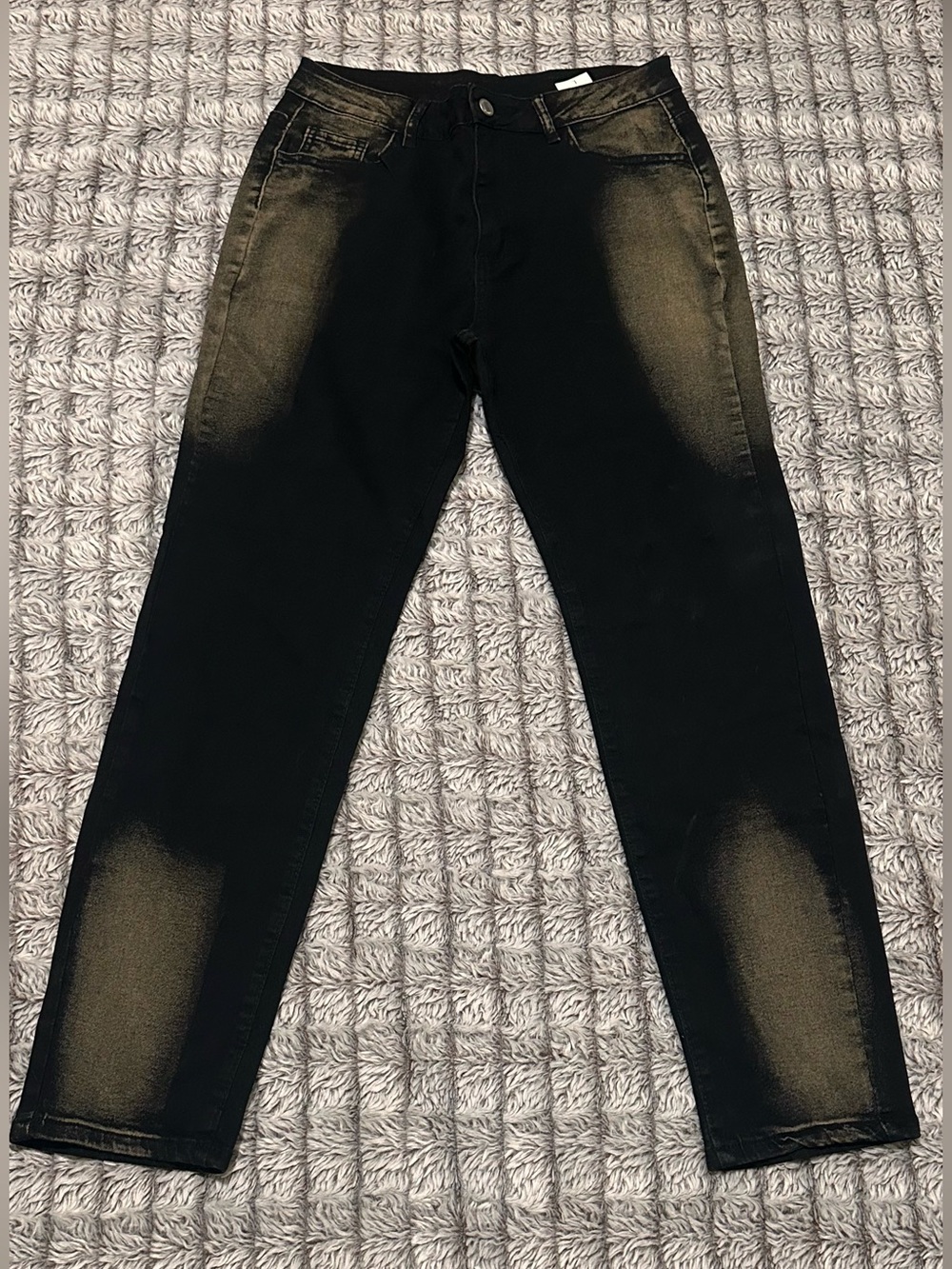 Women’s Black & Gold Spray Effect Distressed Casual Straight Leg Jeans